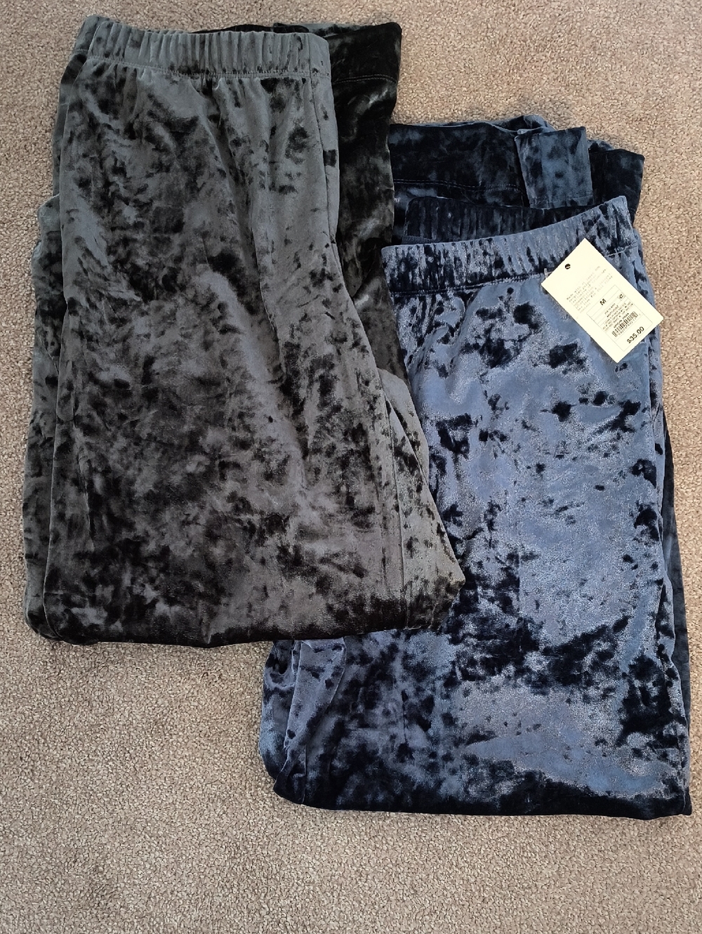 (2 Pairs) a. new day Crushed Velvet Wide Leg Pants - Navy & Charcoal (M)